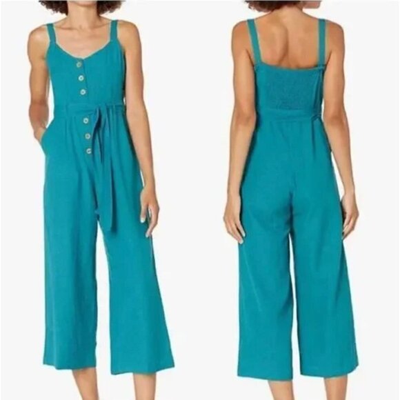 NWT Roxy Size S Mind Trip Blue Jumpsuit Button Front w/Tie - Picture 1 of 12